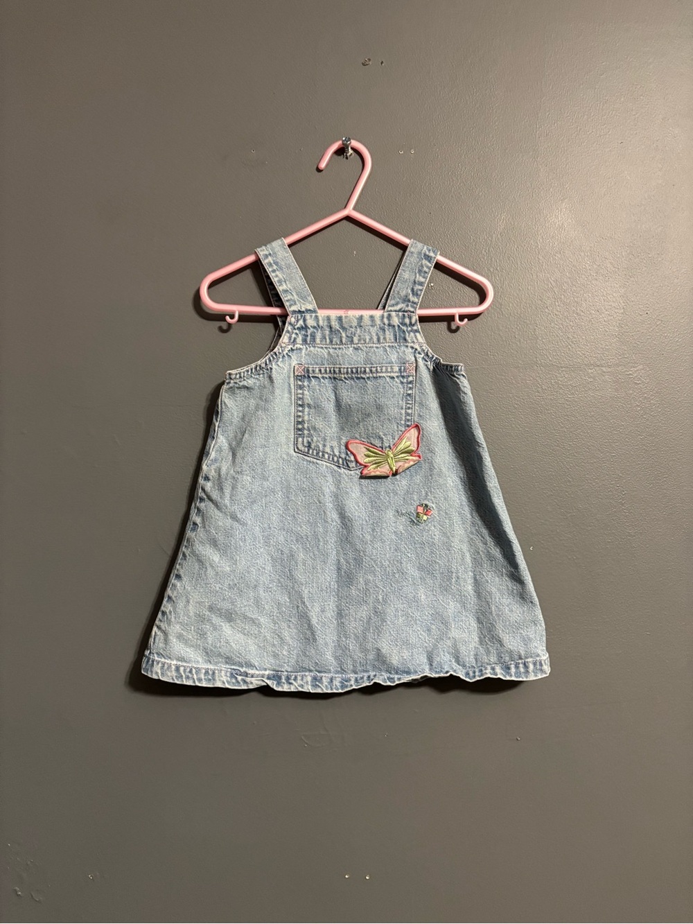 Baby GAP 2000s butterfly patch Fairycore cottagecore denim overall dress 12-18m